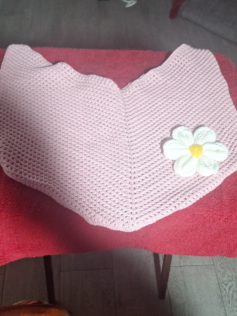 Handmade Pink Crochet Baby Blanket with Daisy Applique